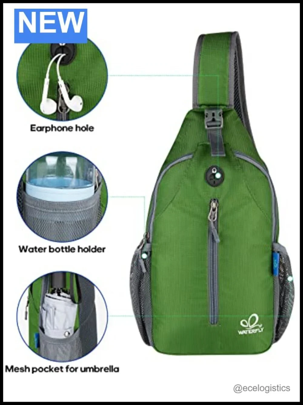 Polyester Crossbody Sling Backpack Daypack Hiking Travel Bag